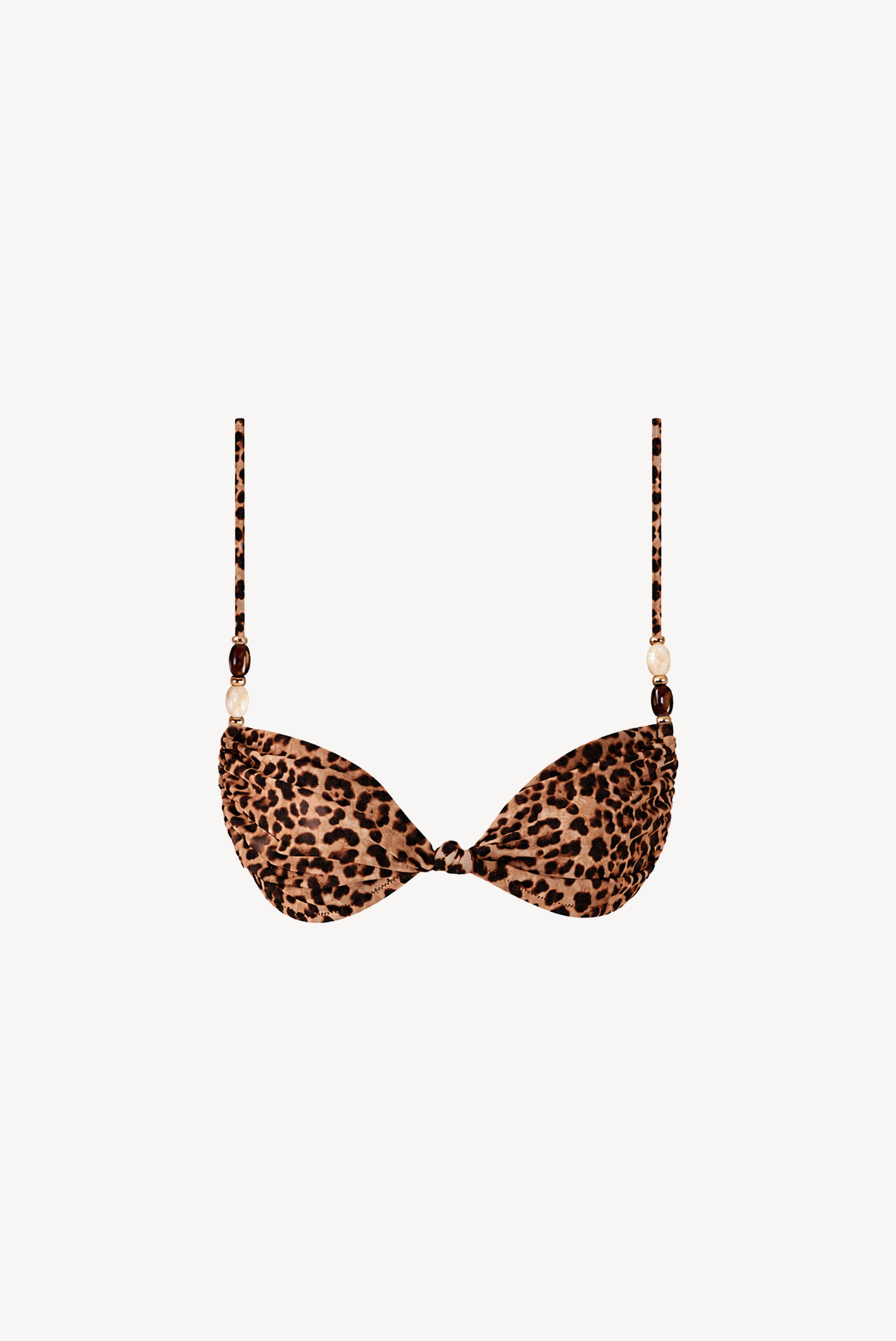 Chloe leopard print bikini top packshot, classic brown and beige leopard print. 