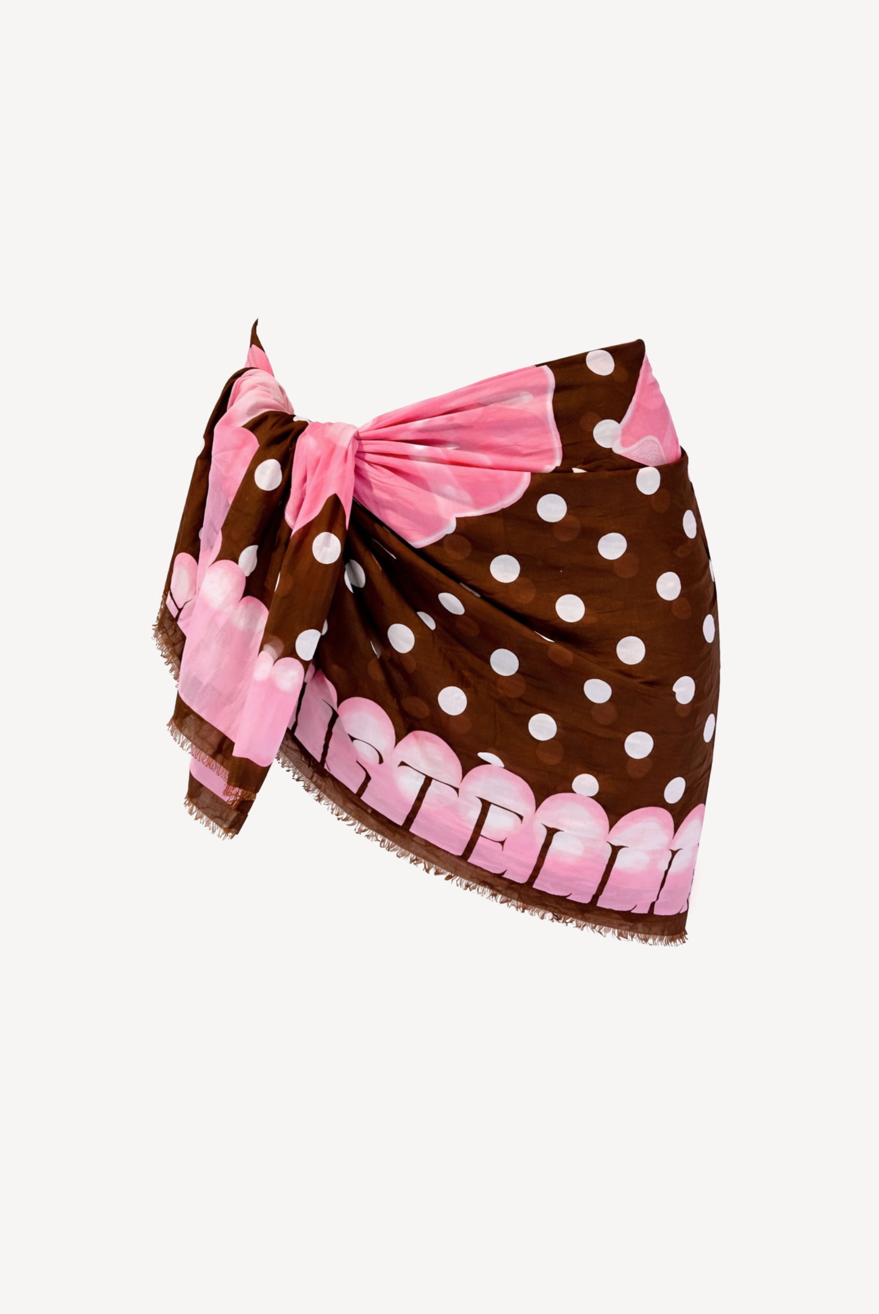 Lola pareo in Shell & Pearl Polka Dot packshot lightweight Italian cotton with fringe edge